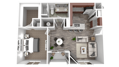 Floor plan for 1 bed, 1 bath, 860 sqft